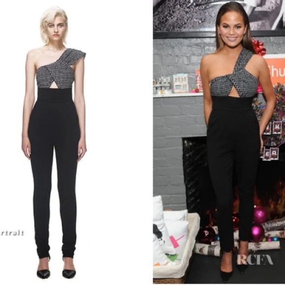 Self-Portrait Pants - Self Portrait Black & White One Shoulder Jumpsuit Women’s Size 2 XS